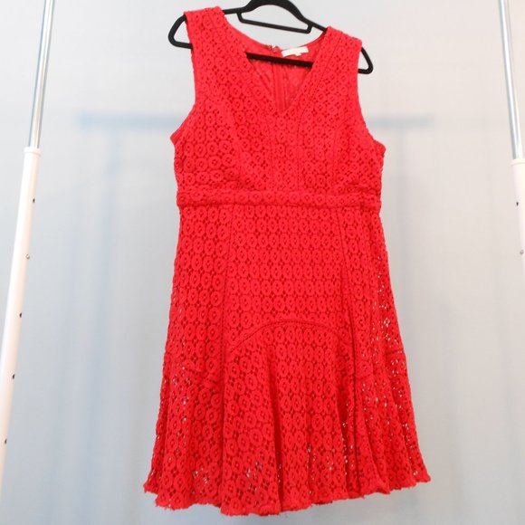 Anthropologie San & Soni Red-Orange Crochet Lace Dress - Size 14 - Picture 1 of 7